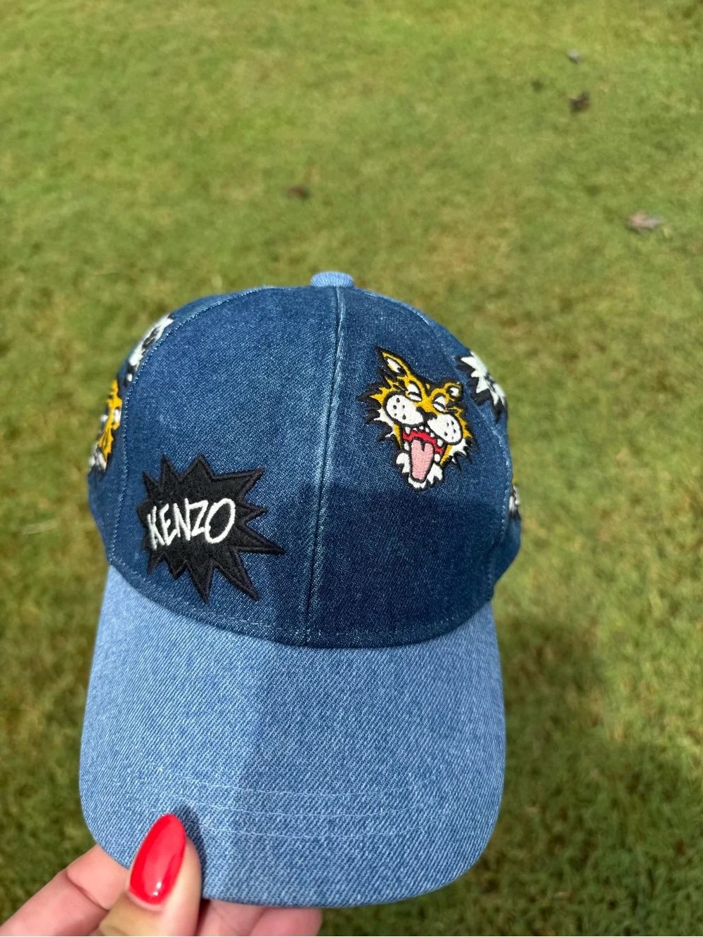 KENZO Kids Blue Denim Tiger Patch Baseball Cap Size 54